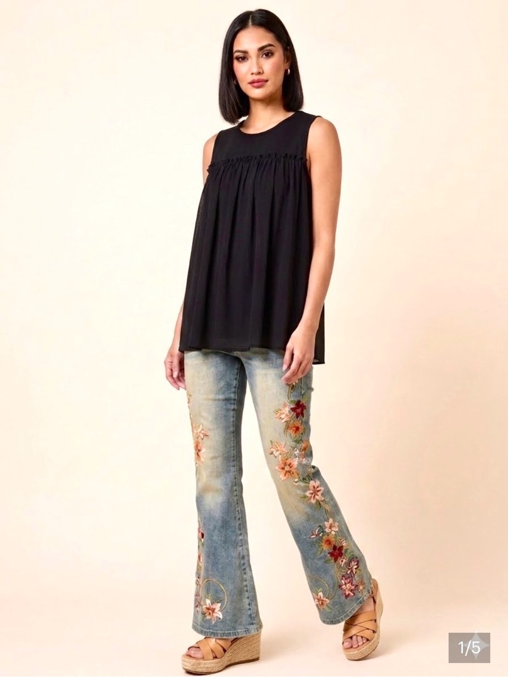 Sleeveless Black Blouse with Sheer Overlay